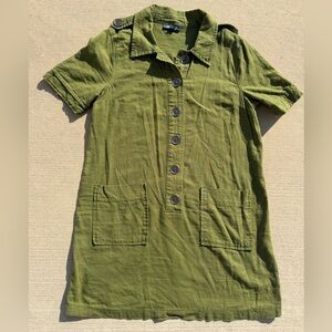 Modcloth Olive Green Collared Shirt Dress with Pockets Womens Medium